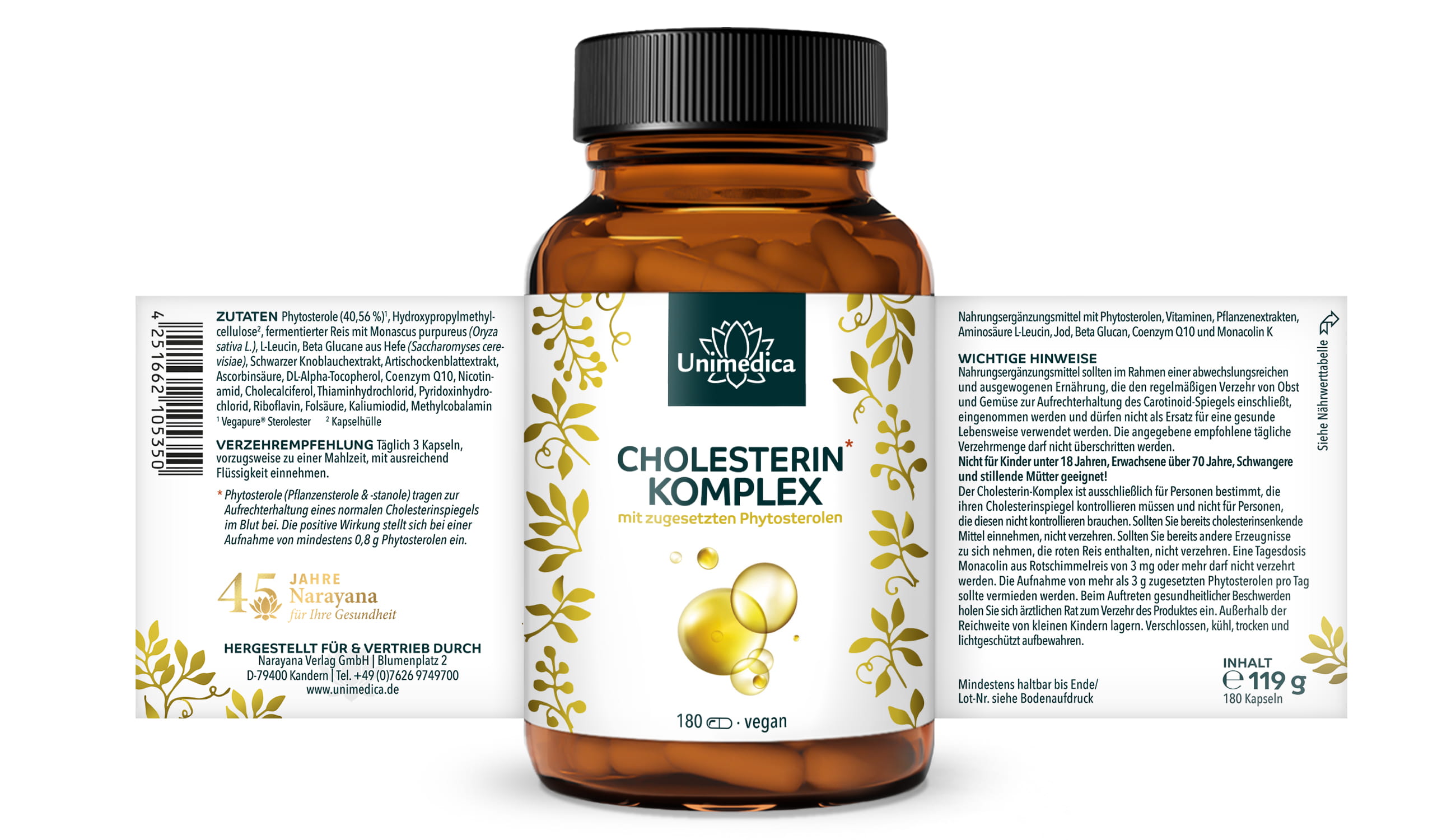 Cholesterin* Komplex - mit 40,56 % Phytosterolen - 180 Kapseln - von Unimedica