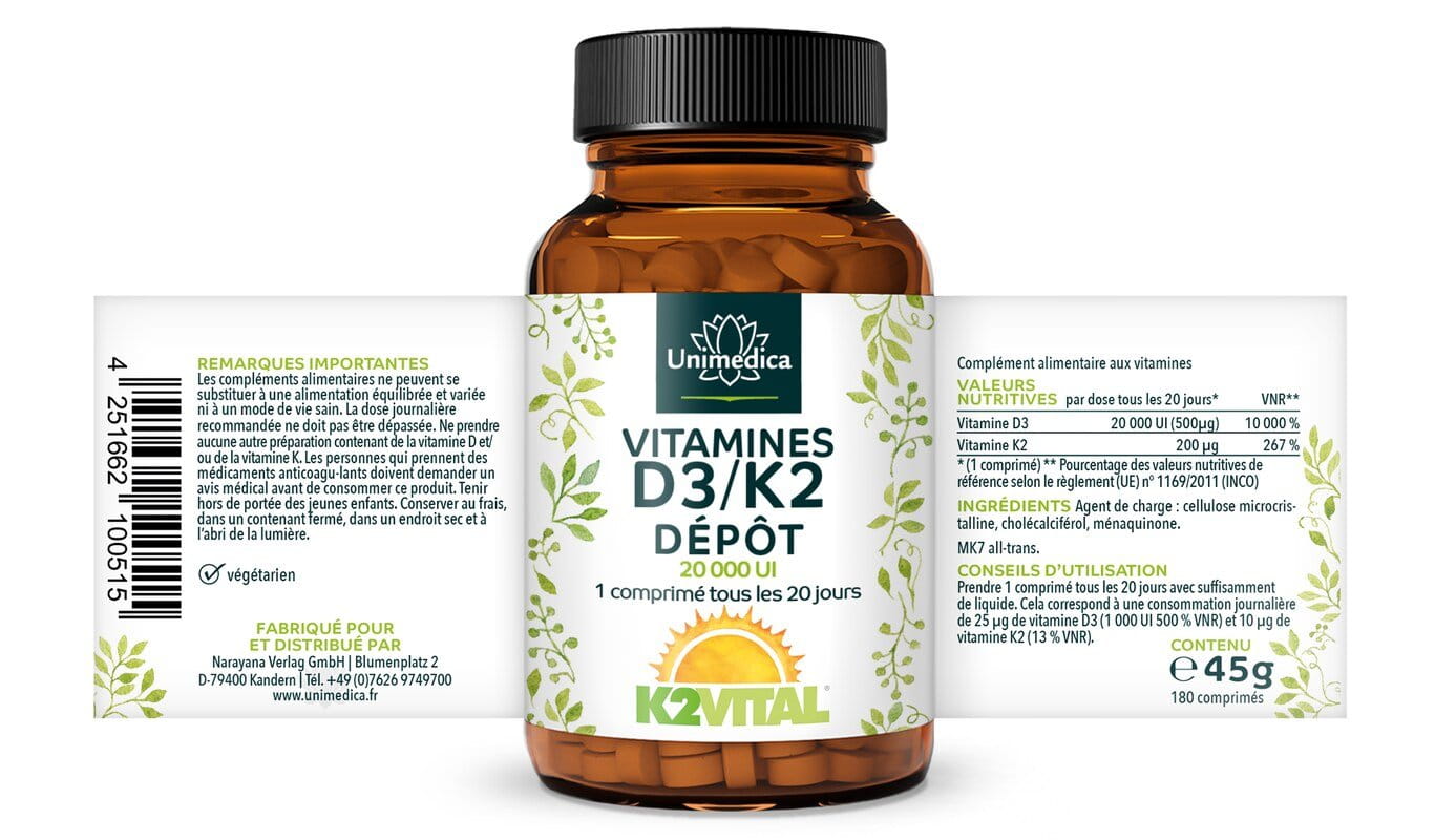Vitamin D3 / K2 Depot  180 comprimés  d'Unimedica