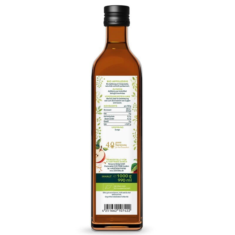Bio Apfelessig - mit Essigmutter - nicht pasteurisiert - naturtrüb - 1000 g - von Unimedica
