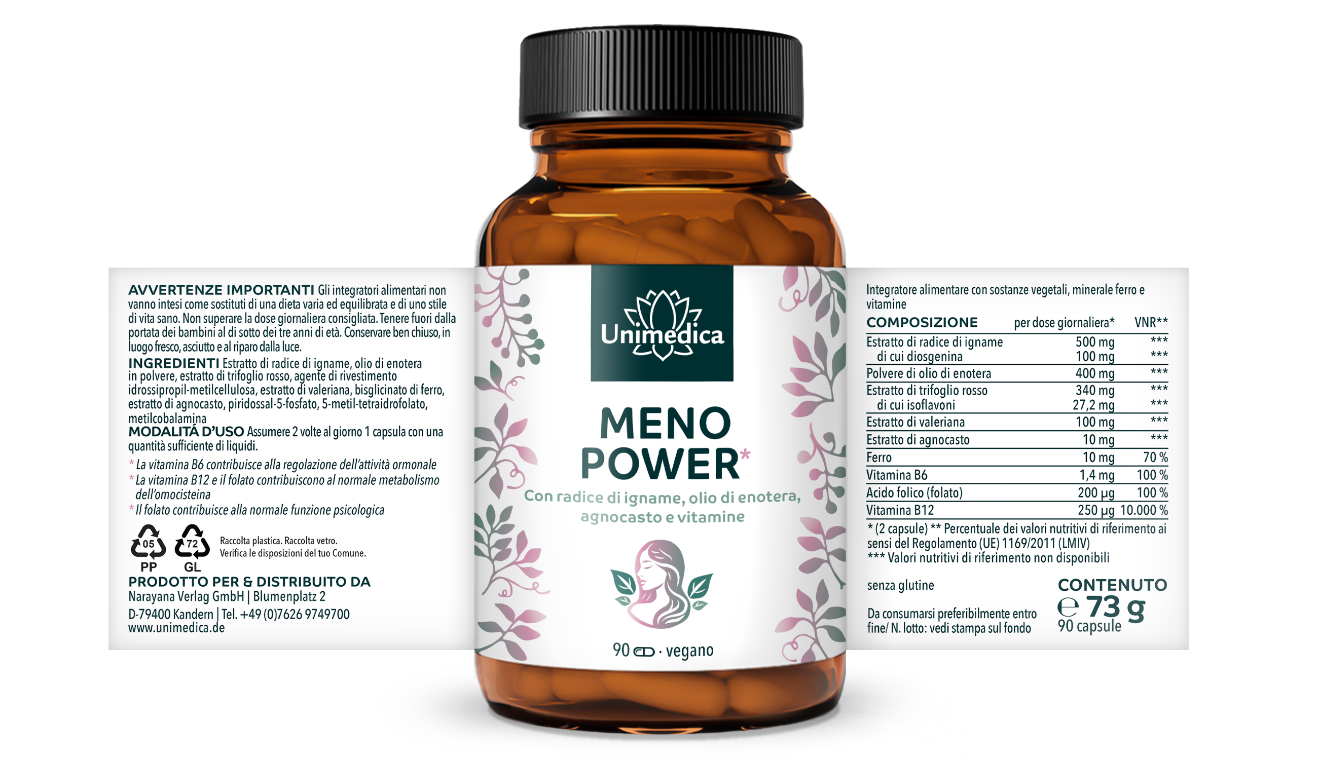 Menopower* - complesso per l'equilibrio ormonale con radice di igname, olio di enotera, ferro e vitamine del gruppo B - 90 capsule - di Unimedica