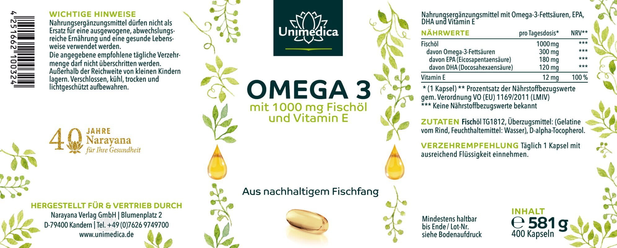 Omega-3 capsules, high-dose  400 capsules  from Unimedica