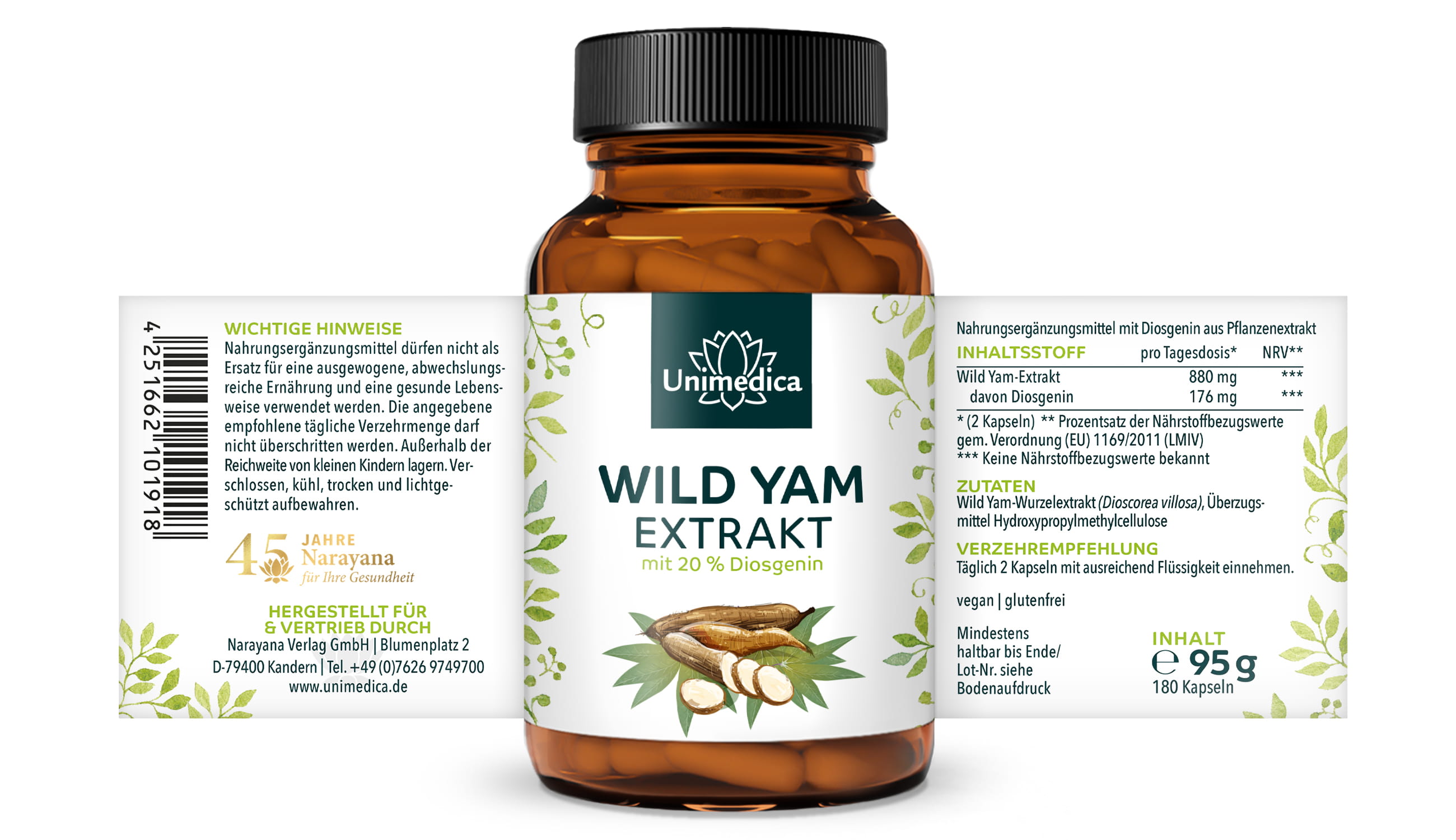 2er-Sparset: Wild Yam Extrakt - 880 mg pro Tagesdosis (2 Kapseln) - mit 20 % Diosgenin - 2 x 180 Kapseln - von Unimedica