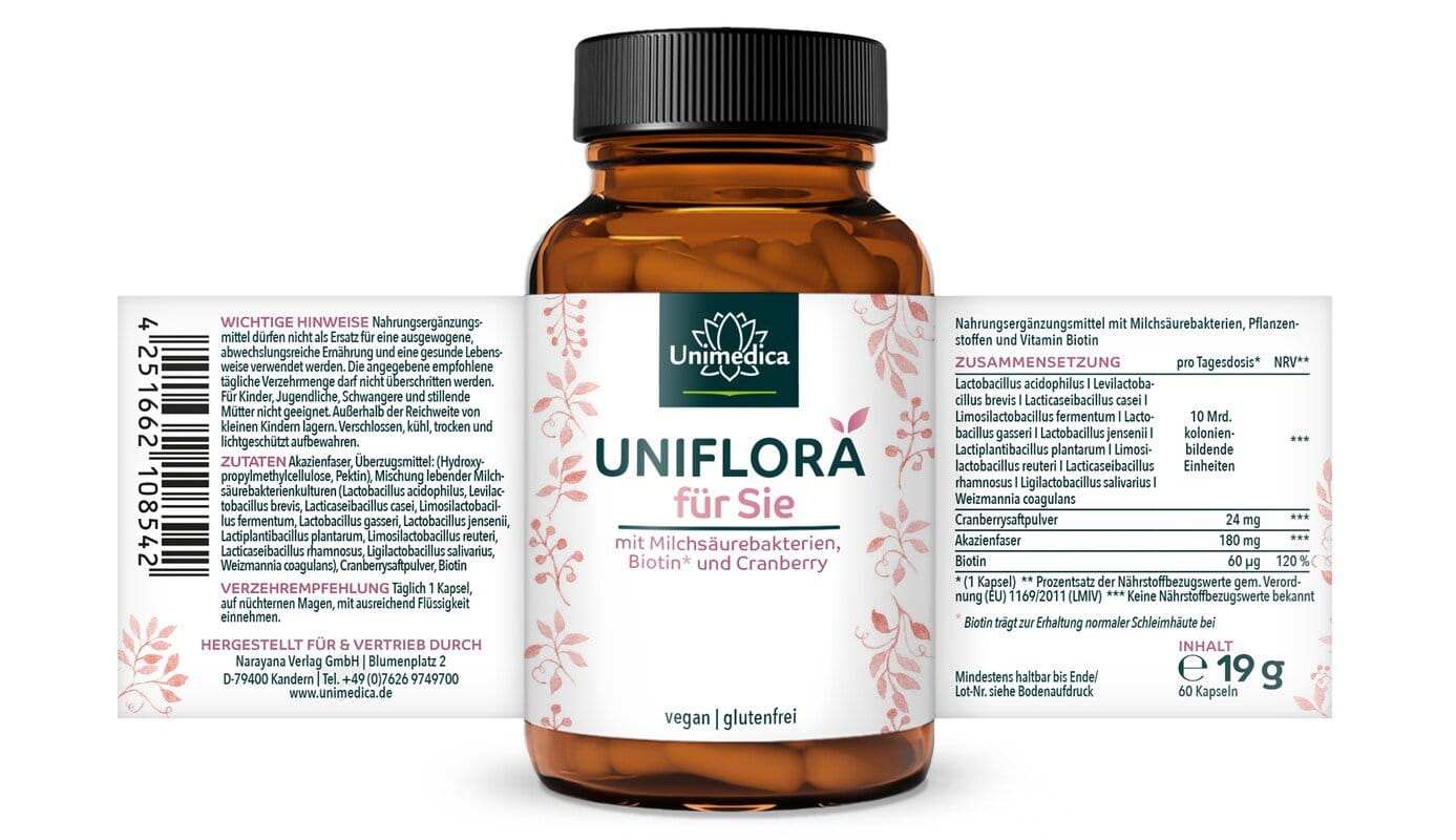 UNIFLORA für Sie - mit Biotin und Milchsäurebakterien - 60 Kapseln  von Unimedica