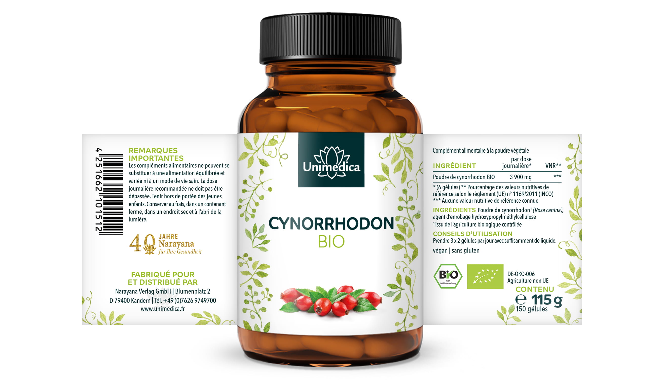 Cynorrhodon BIO - 3900 mg - 150 gélules - Unimedica