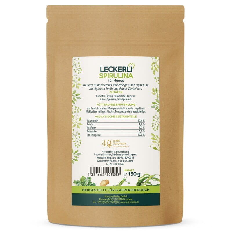 Leckerli Spirulina für Hunde - natürliche Hundesnacks mit Algen und Gemüse - Ergänzungsfuttermittel - 150 g - von Uniterra