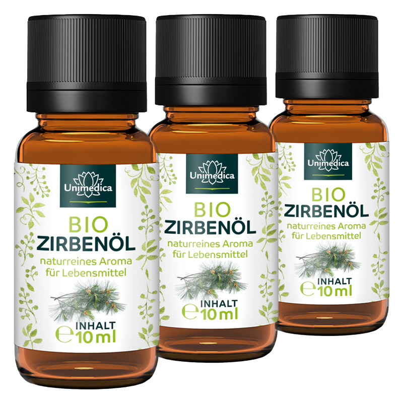 3er-Set: Bio Zirbenöl - 100% naturreines Arvenöl - Zirben-Aroma - ätherisches Öl - 3 x 10 ml - von Unimedica