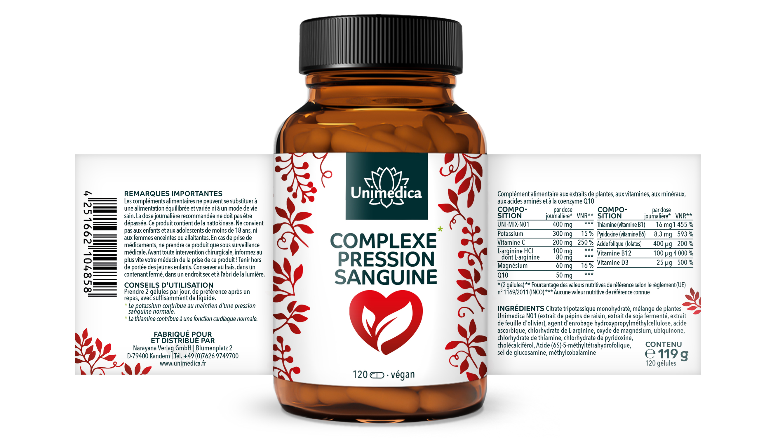 Complexe pression sanguine* - hautement dosé - 120 gélules - par Unimedica