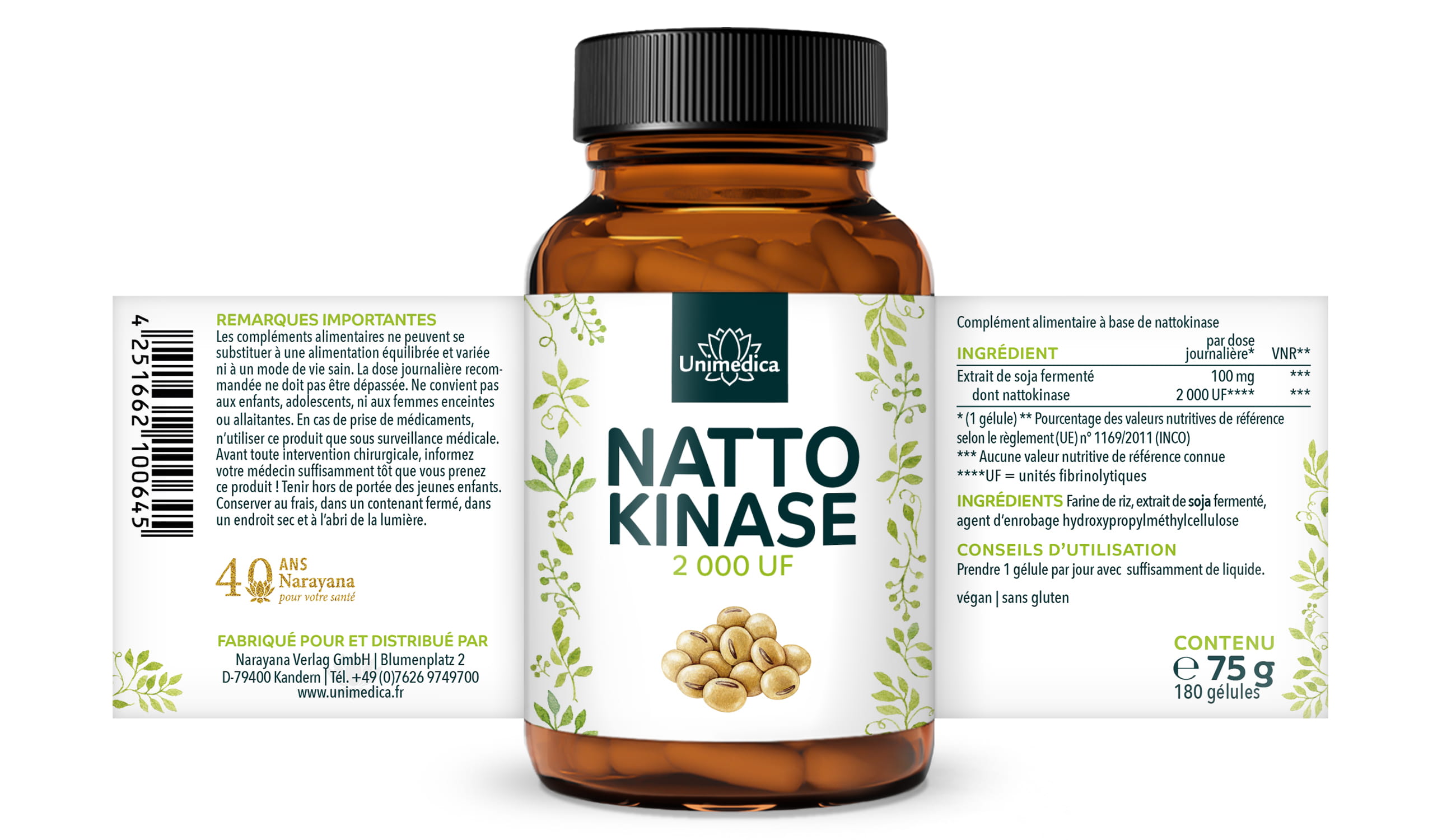 Nattokinase - 100 mg / 2 000 FU hautement dosée - 180 gélules - par Unimedica