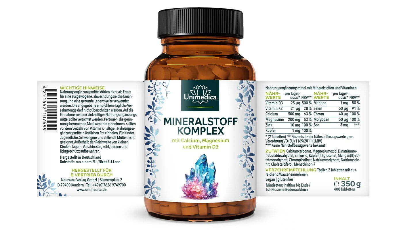 2er-Sparset: Mineralstoff Komplex - mit Calcium, Magnesium und Vitamin D3 - 2 x 400 Tabletten - von Unimedica