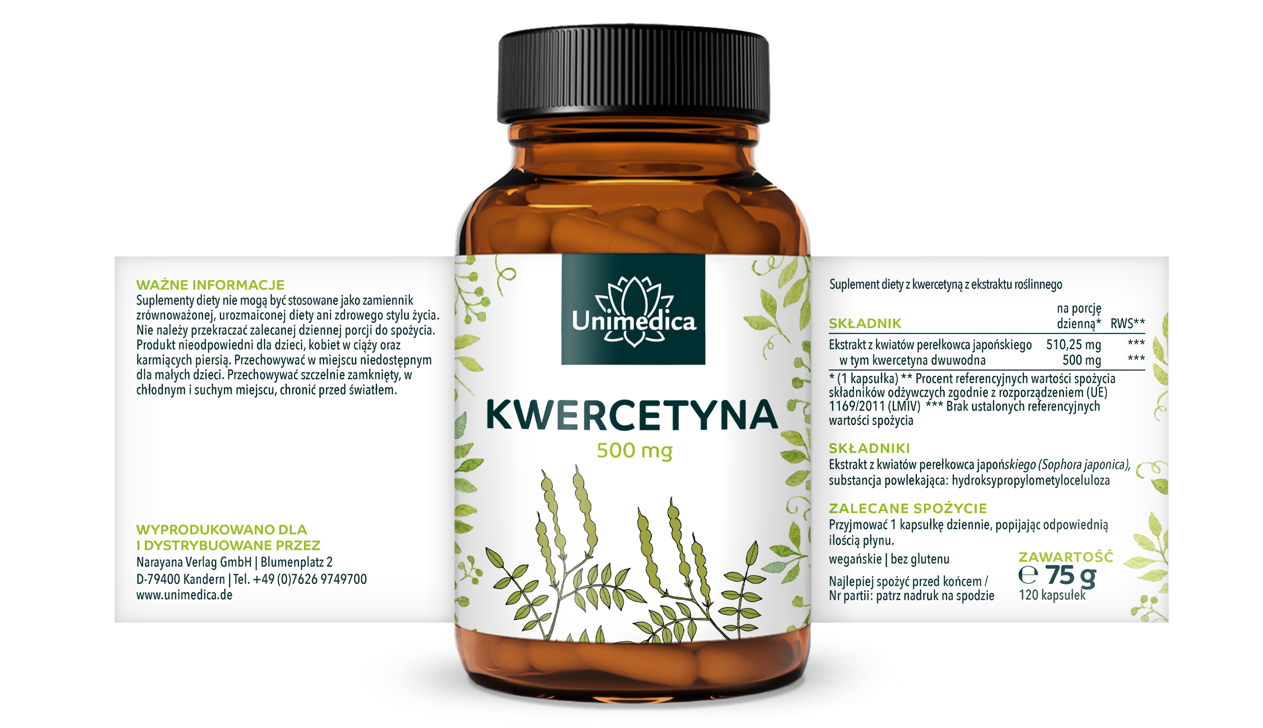 Kwercetyna - 500 mg na porcję dzienną (1 kapsułka) - 120 kapsułek - od Unimedica