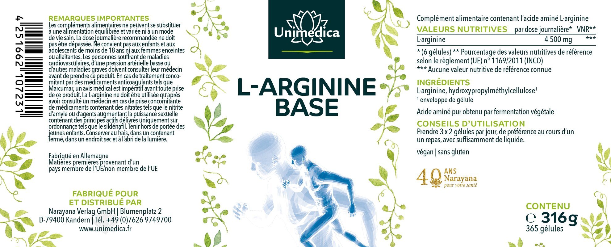 L-Arginine Base, 365 gélules