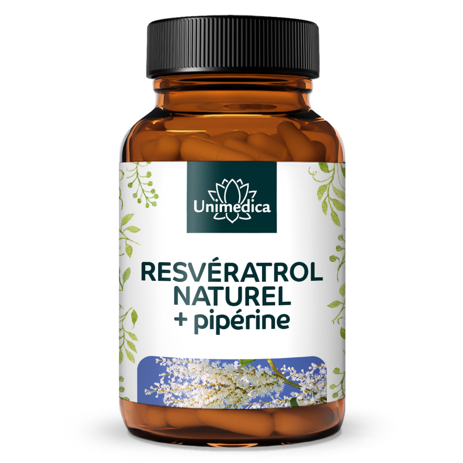Resvératrol naturel + pipérine - 150 mg par dose journalière (1 gélule) - avec 98 % de trans‑resvératrol issu de l'extrait de renouée du Japon - 60 gélules