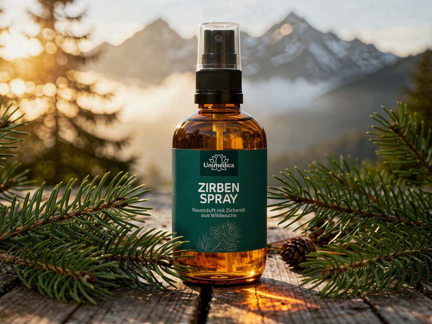 Zirbenspray - Raumduft mit Zirbenöl aus Wildwuchs - 100 ml - von Unimedica