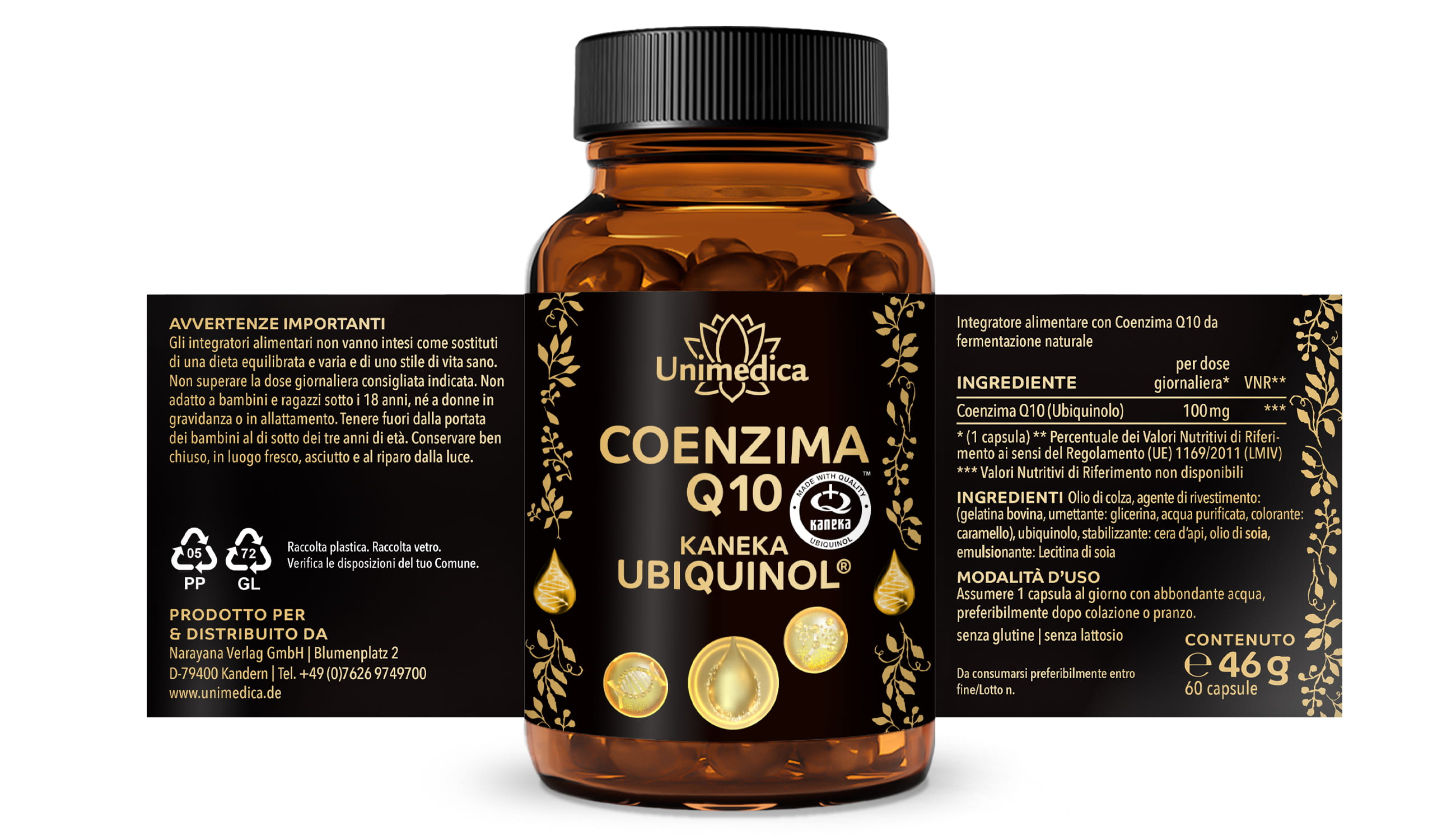 Coenzima Q10 Ubiquinolo - principio attivo premium del leader di mercato KANEKA dal Giappone - 100 mg per dose giornaliera (1 capsula) - 60 capsule softgel - di Unimedica