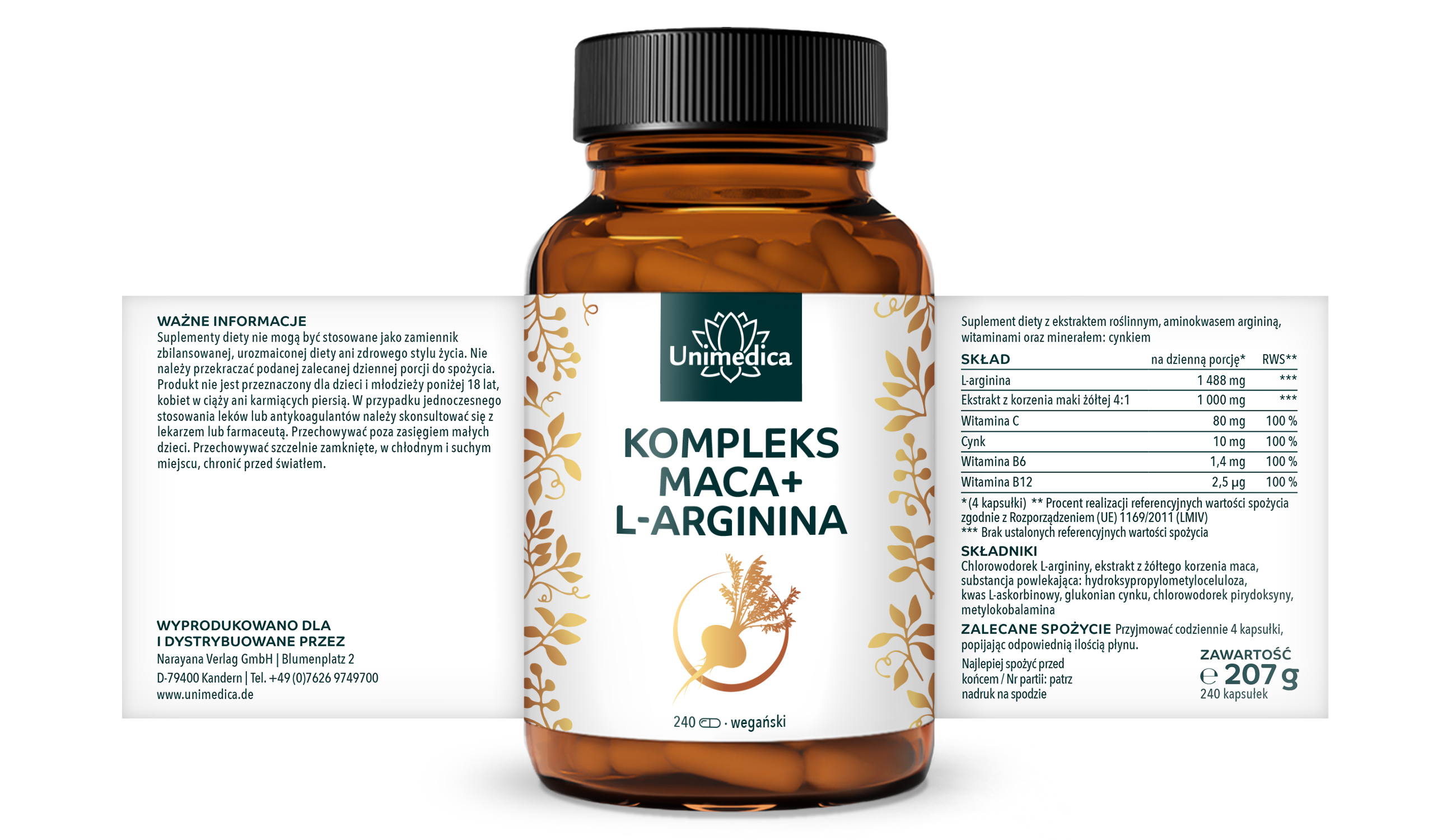 Kompleks Maca + L-argininy - wysokodawkowy - 240 kapsułek - od Unimedica