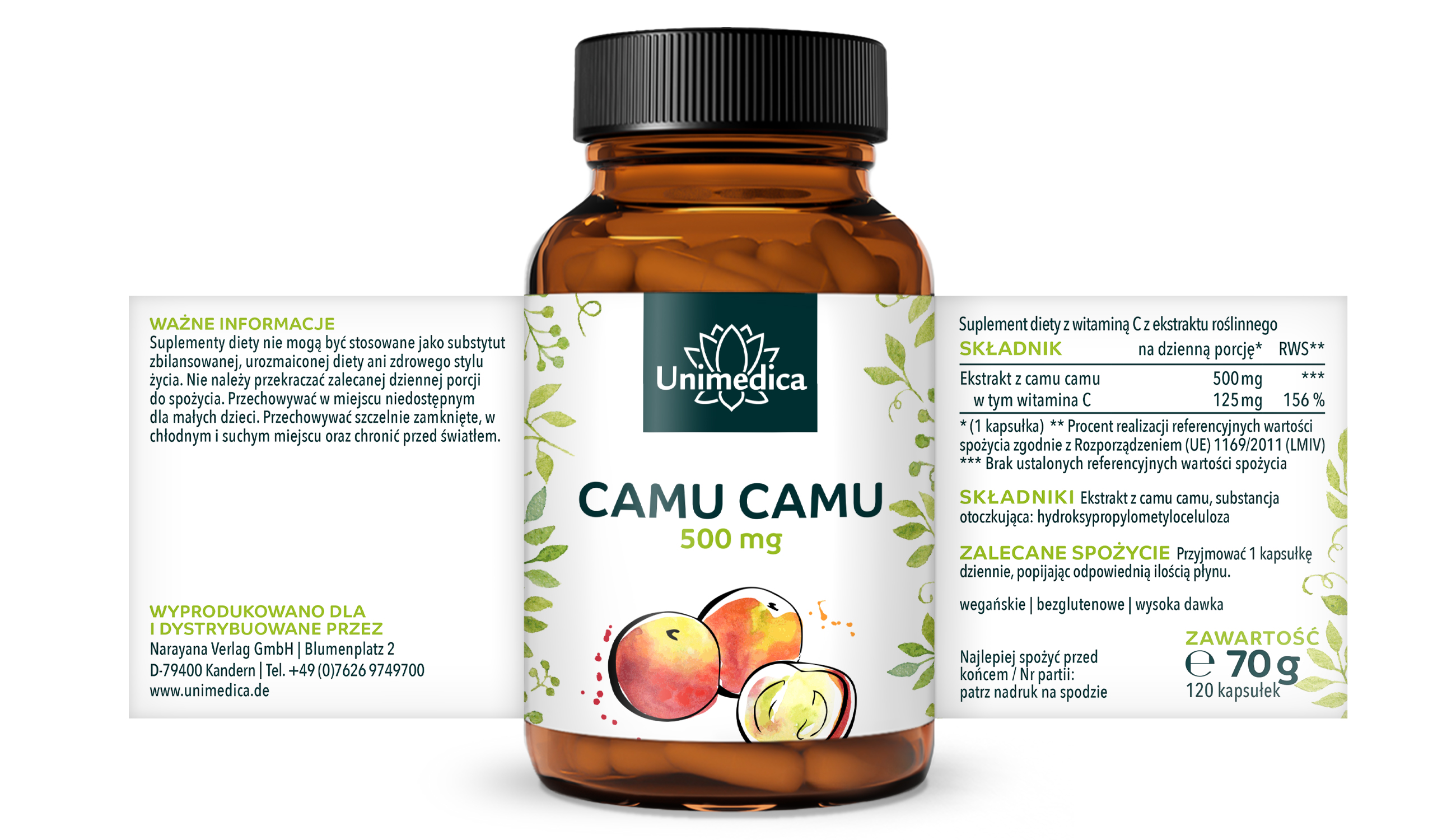 Ekstrakt Camu Camu - 500 mg na dzienną dawkę (1 kapsułka) - wysokodawkowy - 120 kapsułek - od Unimedica