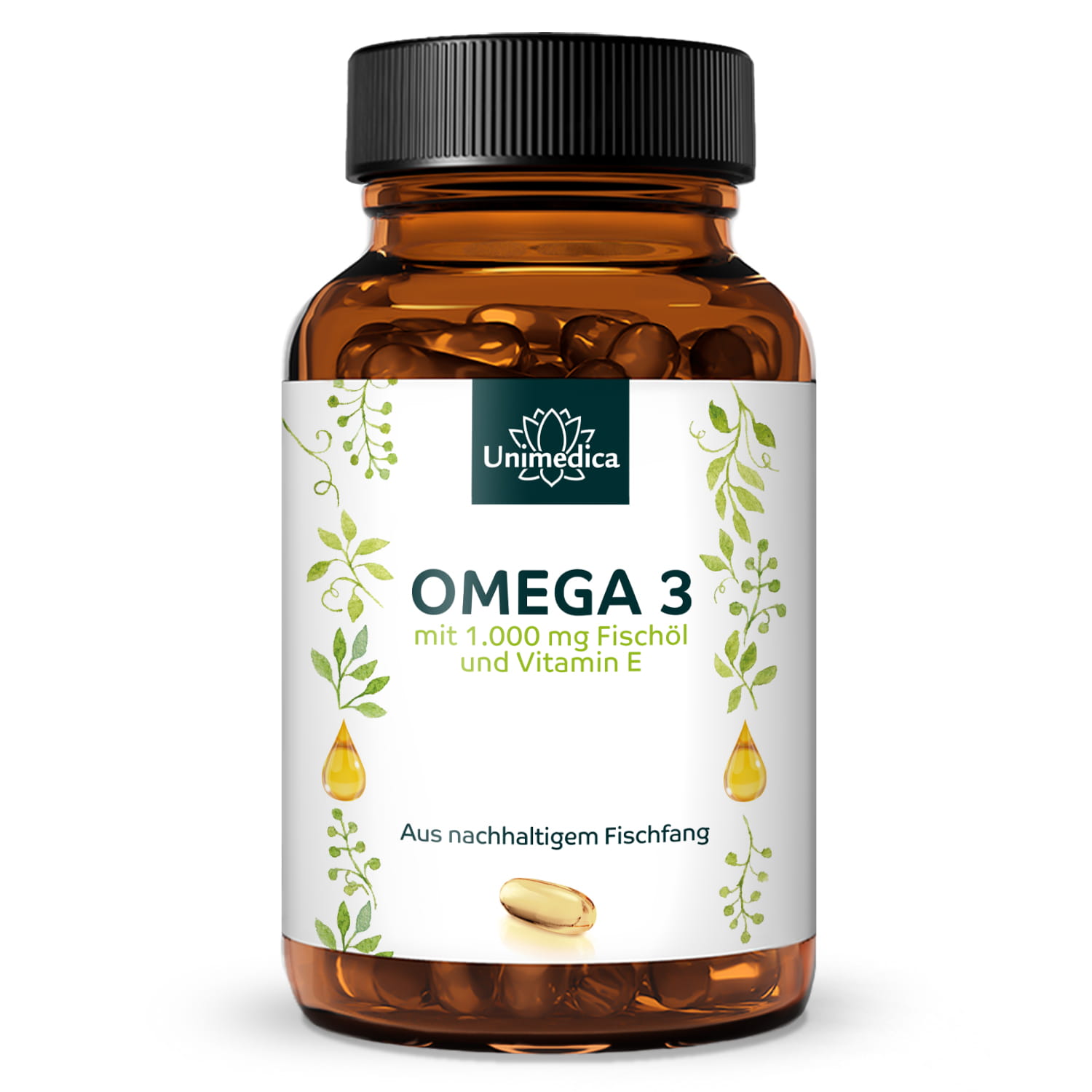 Omega 3 Fischöl - aus nachhaltigem Fischfang - 1000 mg pro Tagesdosis (1 Kapsel) - 400 Kapseln - von Unimedica - MHD: 31.08.2026
