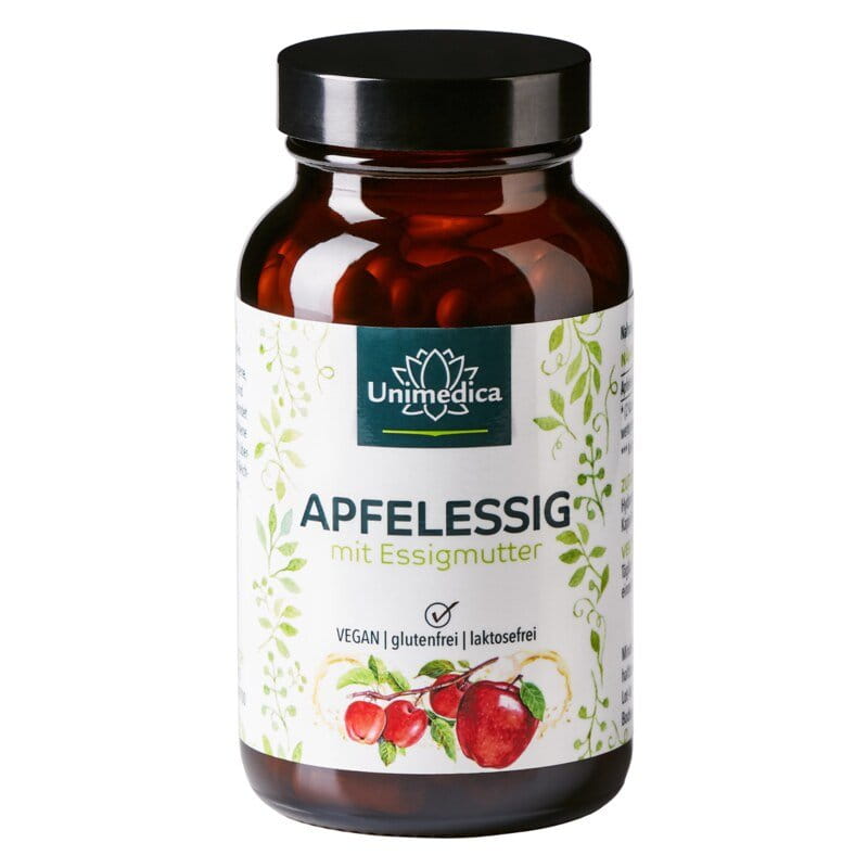 Apfelessig mit Essigmutter - 1140 mg Apfelessigpulver pro Tagesdosis (2 Kapseln) - 120 Kapseln - von Unimedica