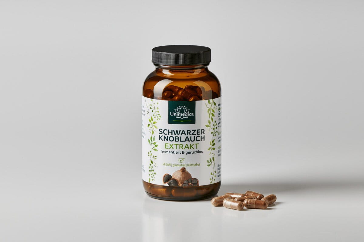 Schwarzer Knoblauch - 600 mg pro Tagesdosis (1 Kapsel) - fermentiert und geruchlos - 180 Kapseln - von Unimedica