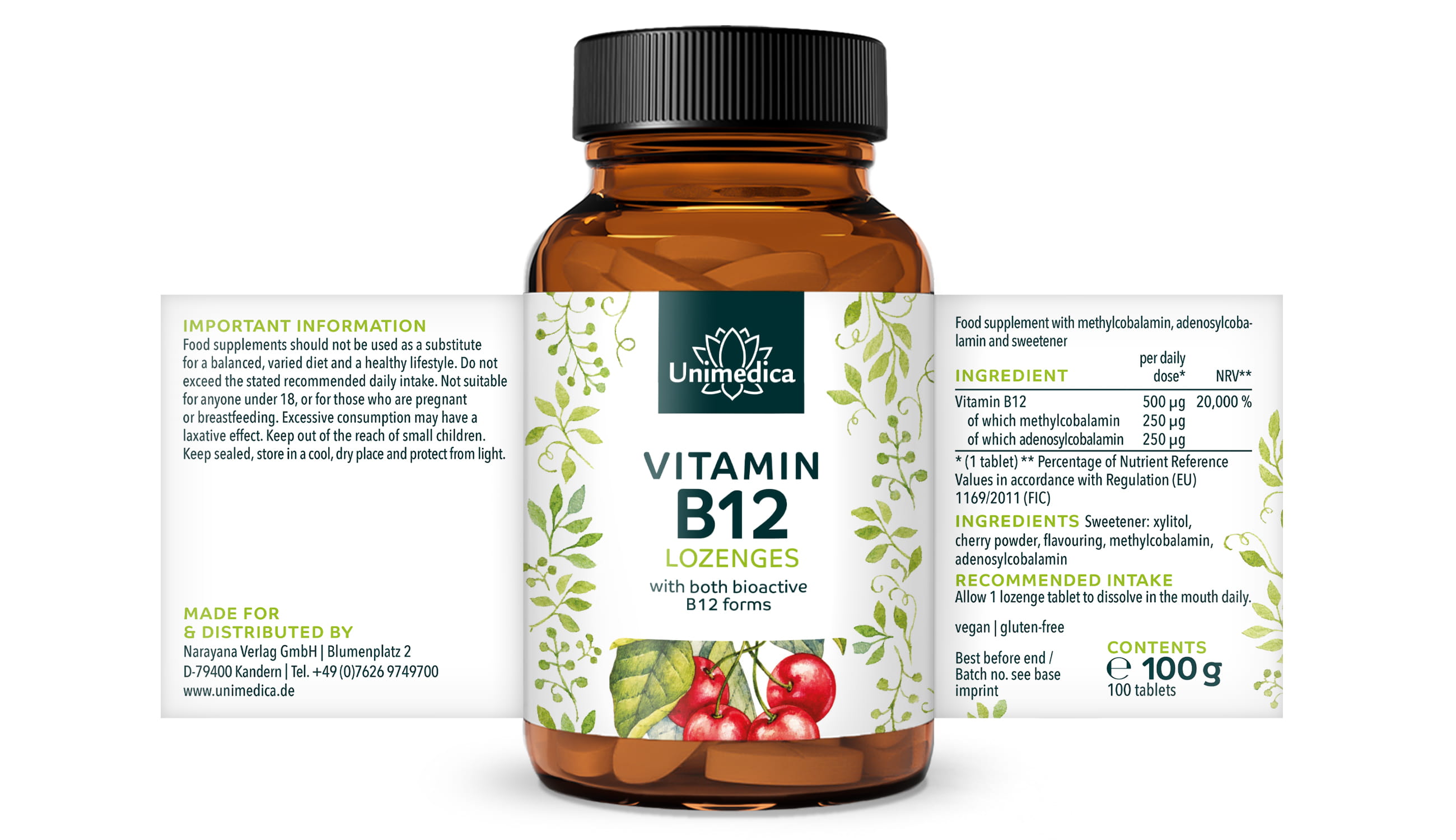 Vitamin B12 - 500 µg per daily dose (1 tablet) - 100 lozenges