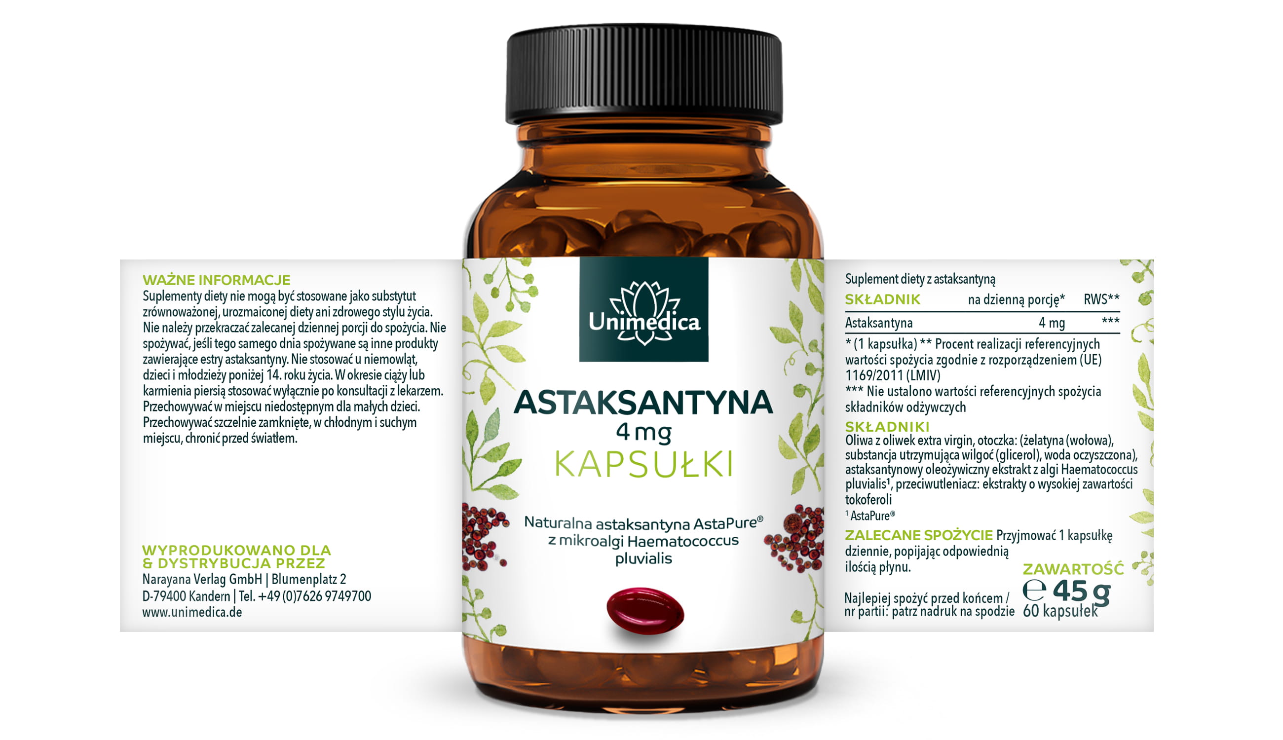 Astaksantyna - AstaPure® - 4 mg (1 kapsułka) - 60 kapsułek softgel - od Unimedica