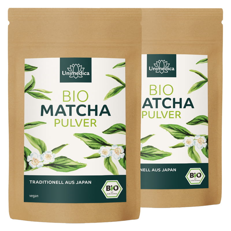 2er-Sparset: Bio Matcha Pulver - japanischer Grüntee für Latte, Shakes & zum Backen - 100 g - von Unimedica