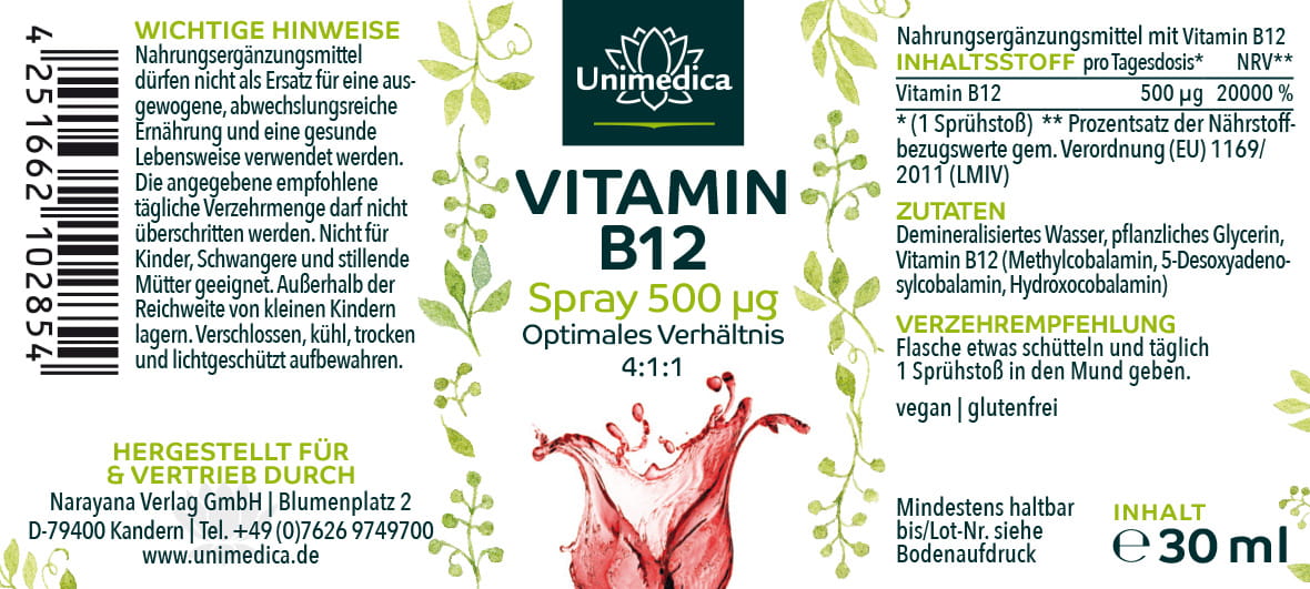 2er-Sparset: Vitamin B12 - Spray - 500 µg - 2x 30 ml - von Unimedica