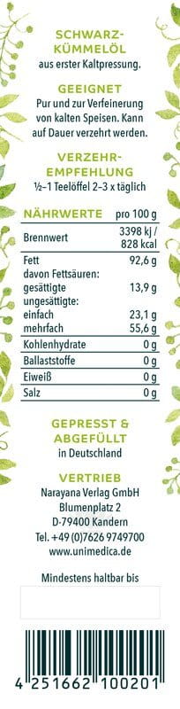 Schwarzkümmelöl gefiltert - 250 ml - von Unimedica