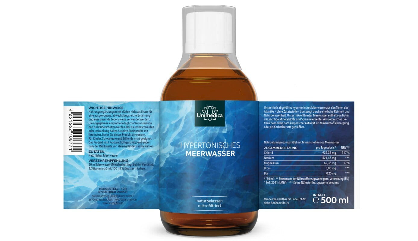 Hypertonisches Meerwasser - naturbelassen & mikrofiltriert - 500 ml - von Unimedica