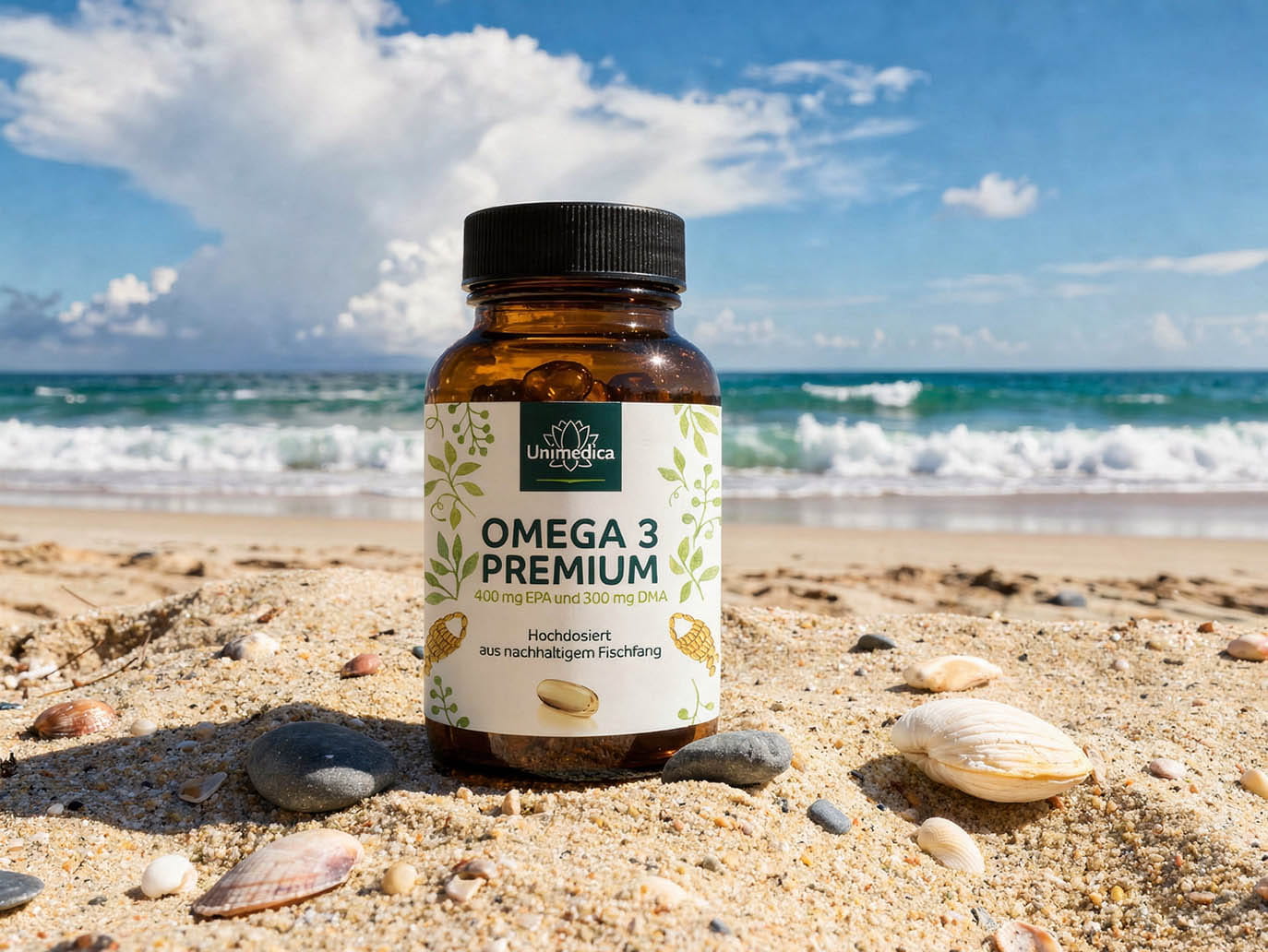 Omega 3 - Premium Fischöl mit 400 mg EPA und 300 mg DHA - hochdosiert - aus nachhaltigem Fischfang - 1.000 mg pro Tagesdosis (1 Kapsel) - 120 Softgelkapseln - von Unimedica