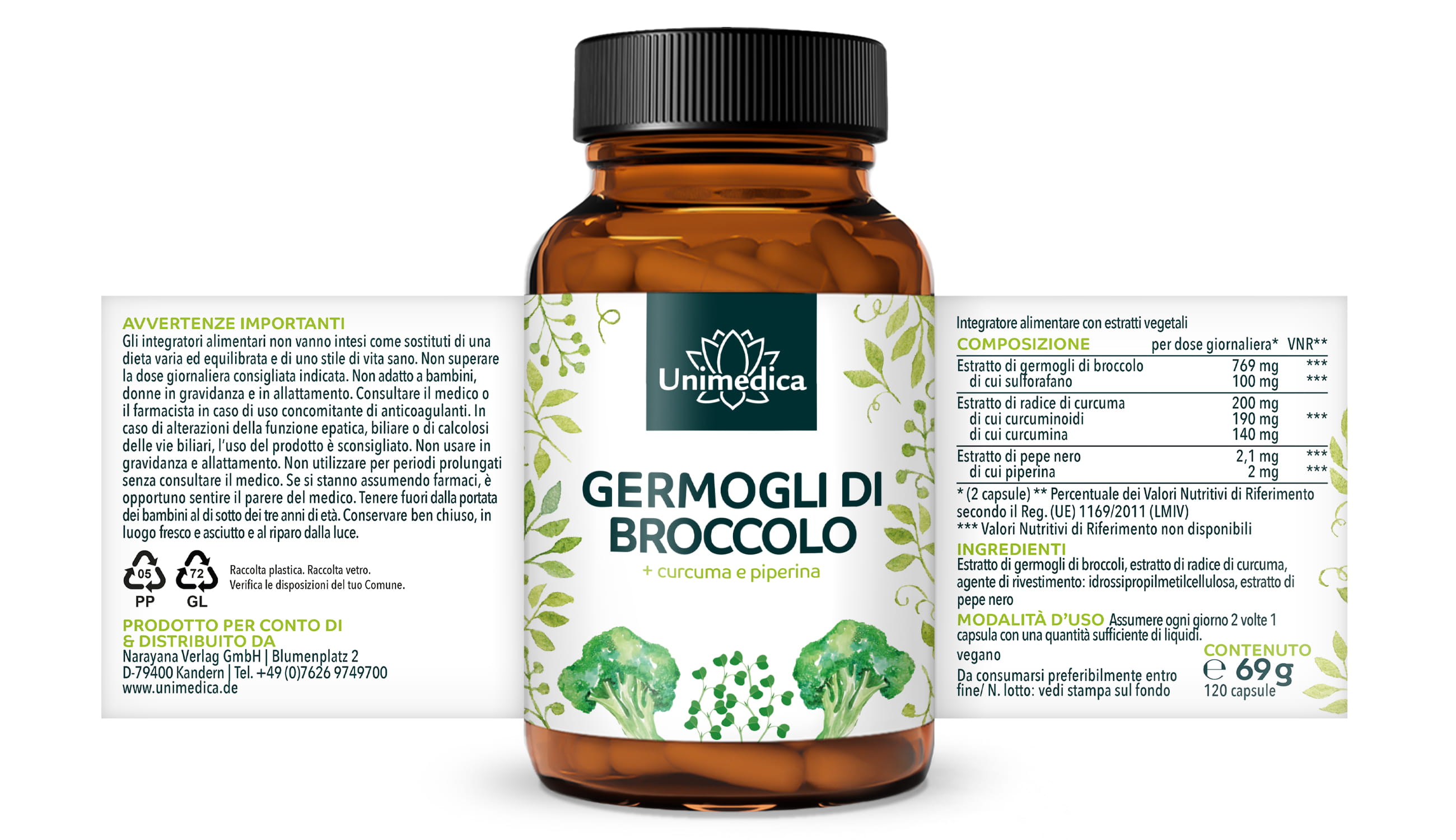 Estratto di germogli di broccoli - 100 mg di sulforafano per dose giornaliera (2 capsule) - 120 capsule - di Unimedica