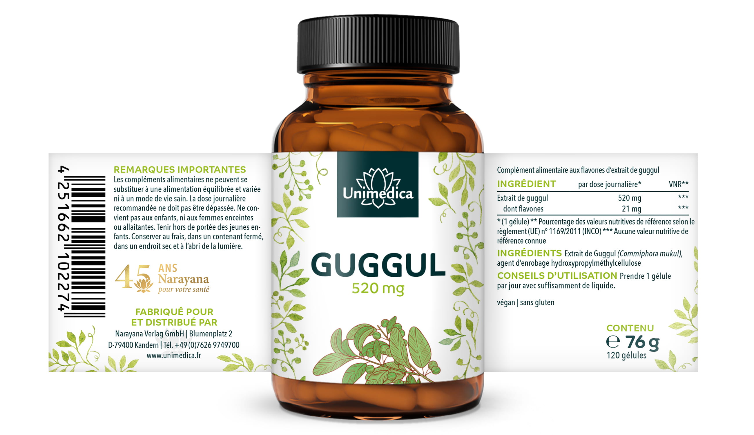 Extrait de guggul - 520 mg - avec 4 % de flavones - 120 gélules - par Unimedica