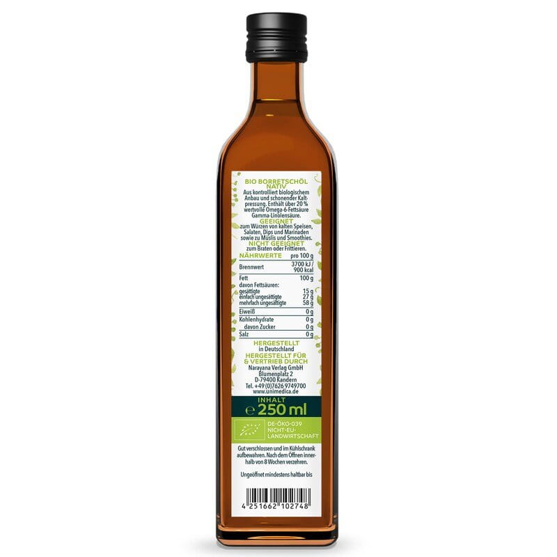 Bio Borretschöl nativ - naturrein - kaltgepresst - 250 ml - von Unimedica