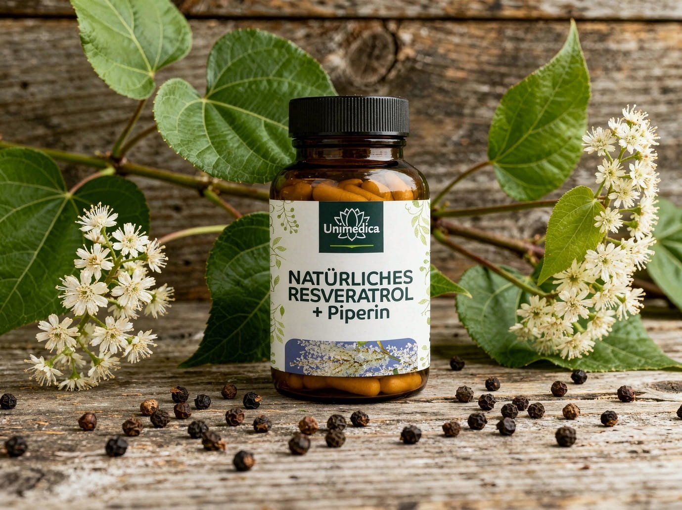 Natürliches Resveratrol + Piperin - 150 mg pro Tagesdosis (1 Kapsel) - mit 98 % Trans-Resveratrol aus Japanischem Staudenknöterich Extrakt - 60 Kapseln - von Unimedica