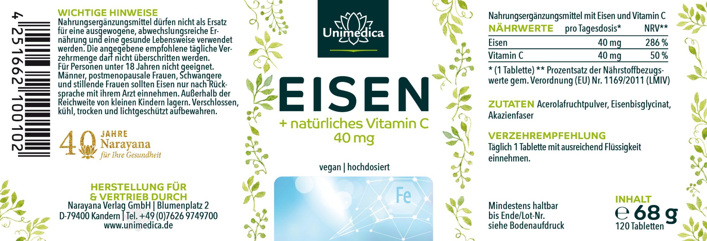 Set: Vegan complete - Iron bisglycinate 40 mg with 40 mg Vitamin C AND Vitamin B12 with folate - 180 tablets AND Vegan Omega 3 algal oil drops with DHA, EPA, and DPA - 50 ml - by Unimedica