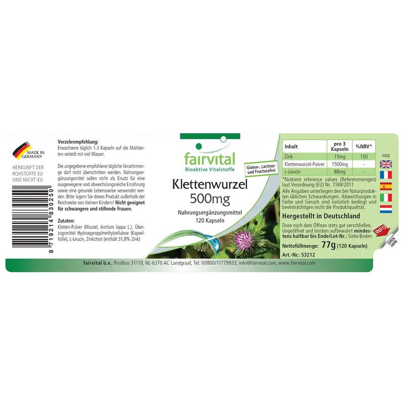 Klettenwurzel 500 mg - 120 Kapseln