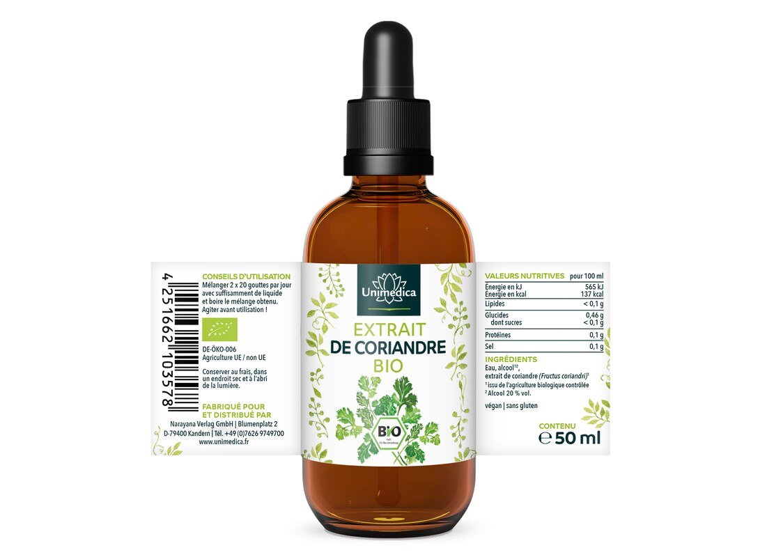Coffret de Unimedica - Extrait de coriandre BIO - 50 ml + Extrait d'ail des ours BIO - 100 ml - par Unimedica