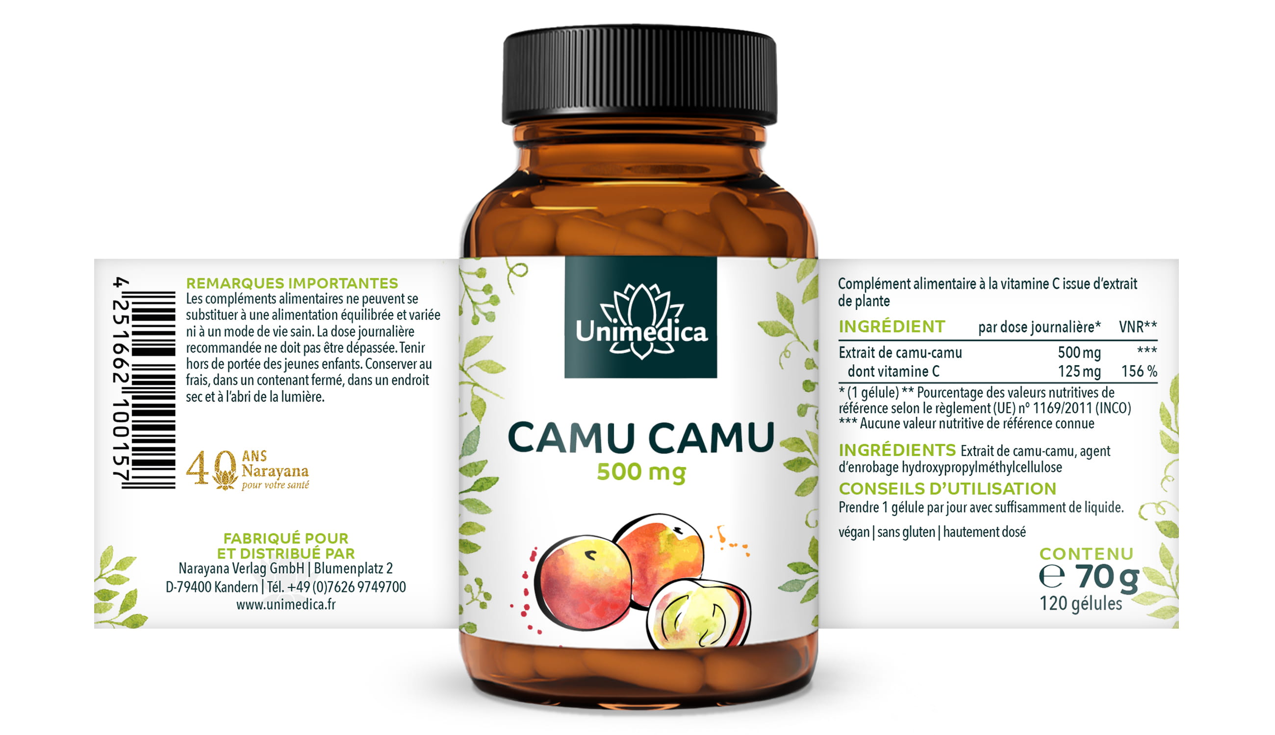 Lot de 2: Extrait de Camu Camu  hautement dosé - 2 x 120 gélules - Unimedica