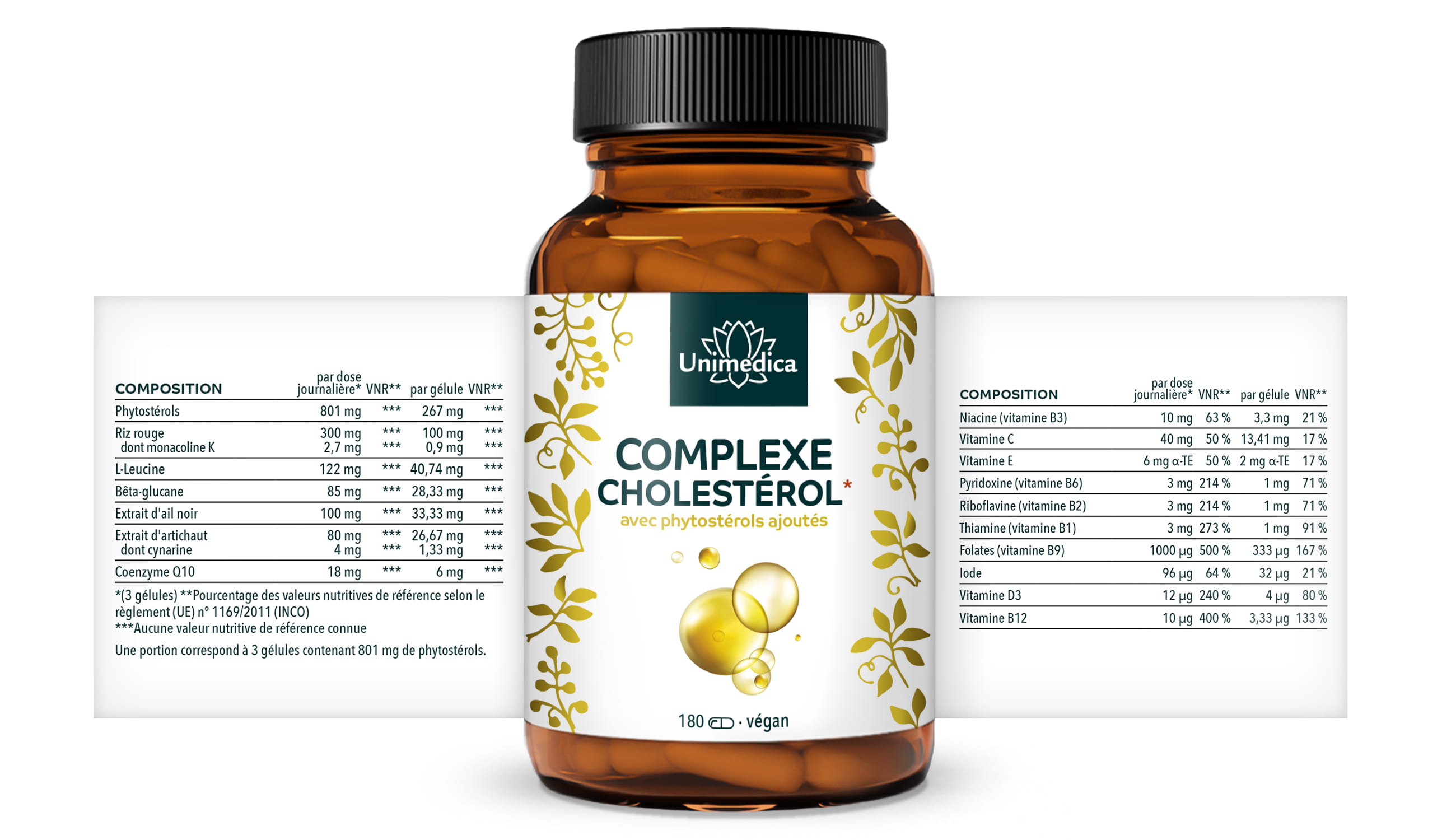 Complexe cholestérol* - avec 42,6 % de phytostérols  180 gélules  par Unimedica