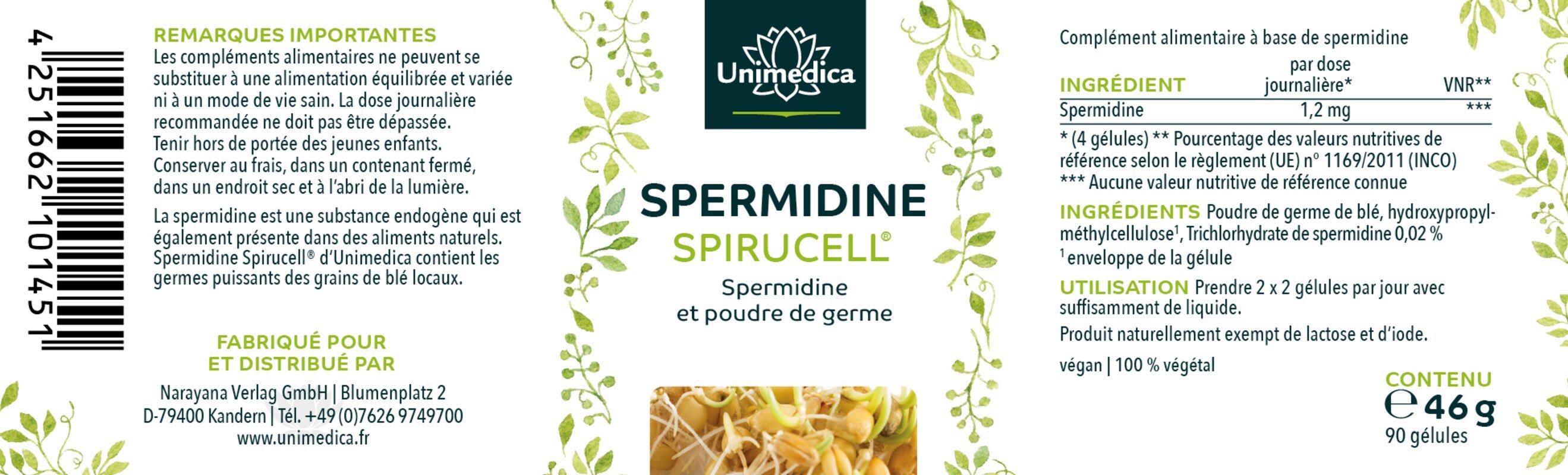 Spermidin Spirucell® - 1,2 mg par dose journalière - 90 gélules - par Unimedica