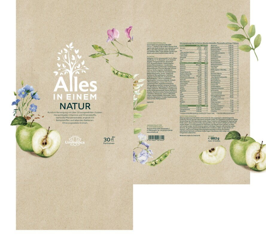 ALLES IN EINEM Natur - All-in-One-Drink - Basis-Nährstoff-Komplex - 30 Portionen - Pulver - 885 g - von Unimedica