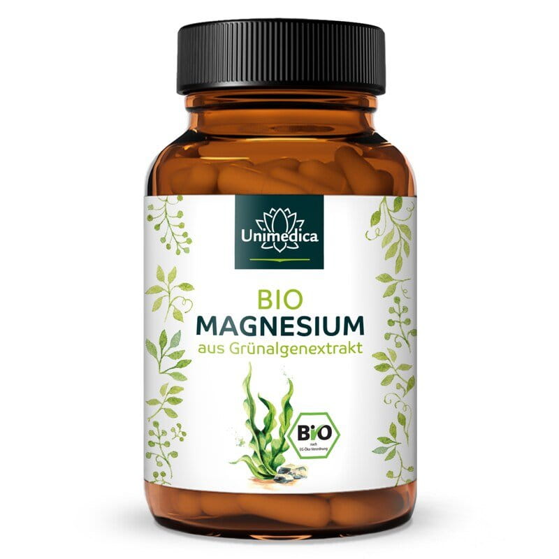Bio Magnesium - aus Grünalgenextrakt - 375 mg pro Tagesdosis (2 Kapseln) - 90 Kapseln - von Unimedica