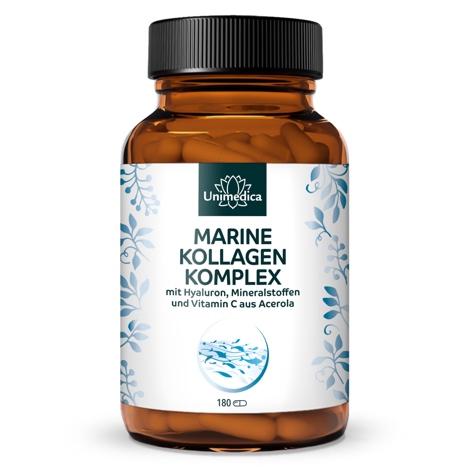 Marine Kollagen Komplex - mit Hyaluron, Vitaminen und Mineralien - 180 Kapseln - von Unimedica