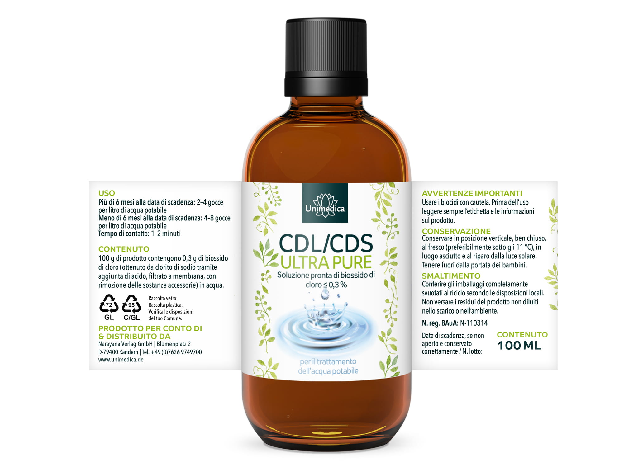 CDL/CDS - ULTRA PURA - Soluzione pronta di diossido di cloro ≤ 0,3 % - 100 ml - di Unimedica