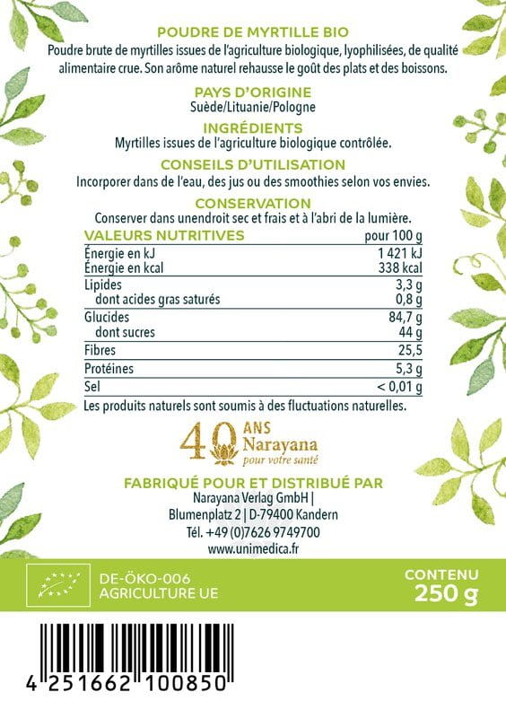 Poudre de myrtille sauvage BIO