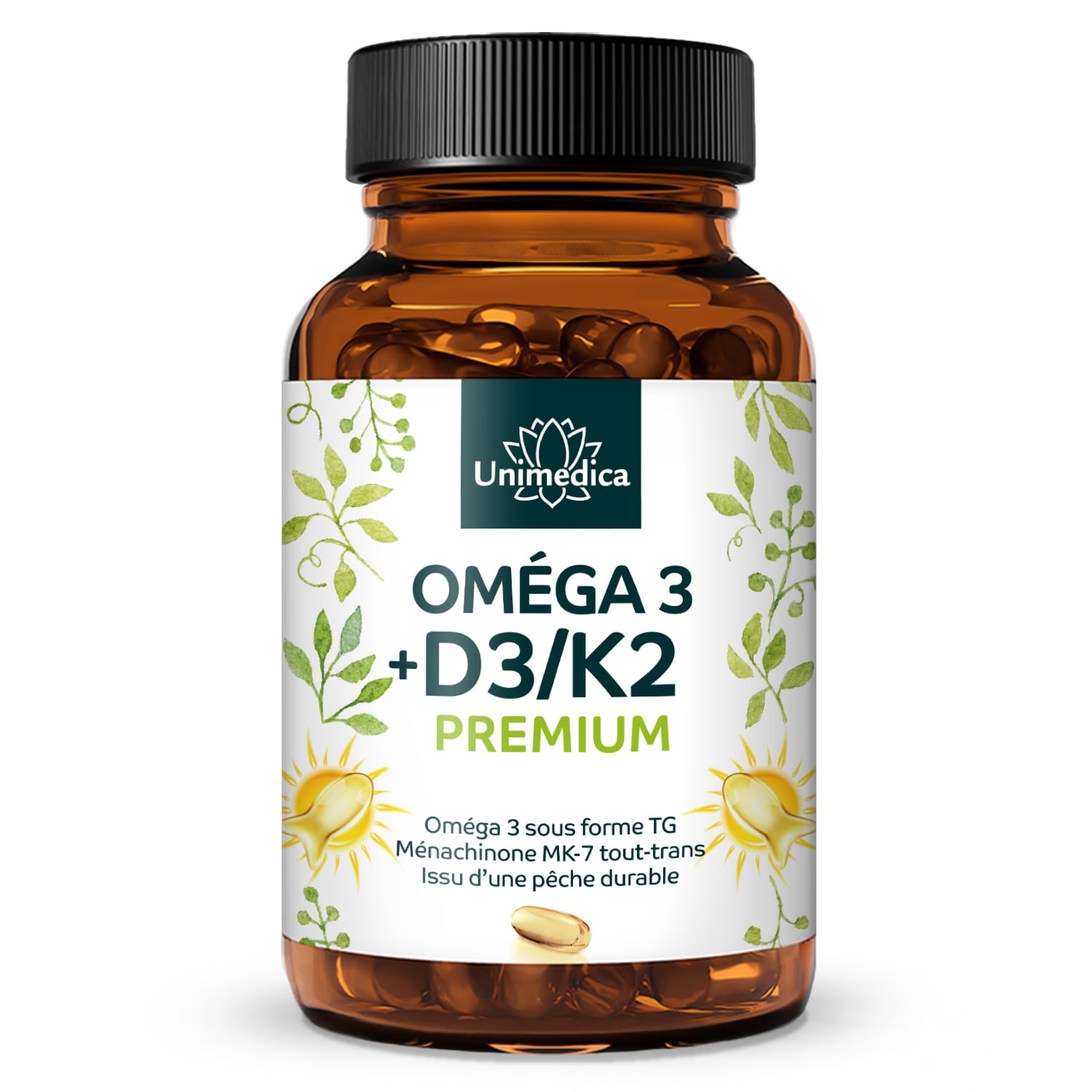 Vitamines D3 + K2 + Oméga 3 - Premium  produit issu de la pêche durable - 90 gélules - par Unimedica