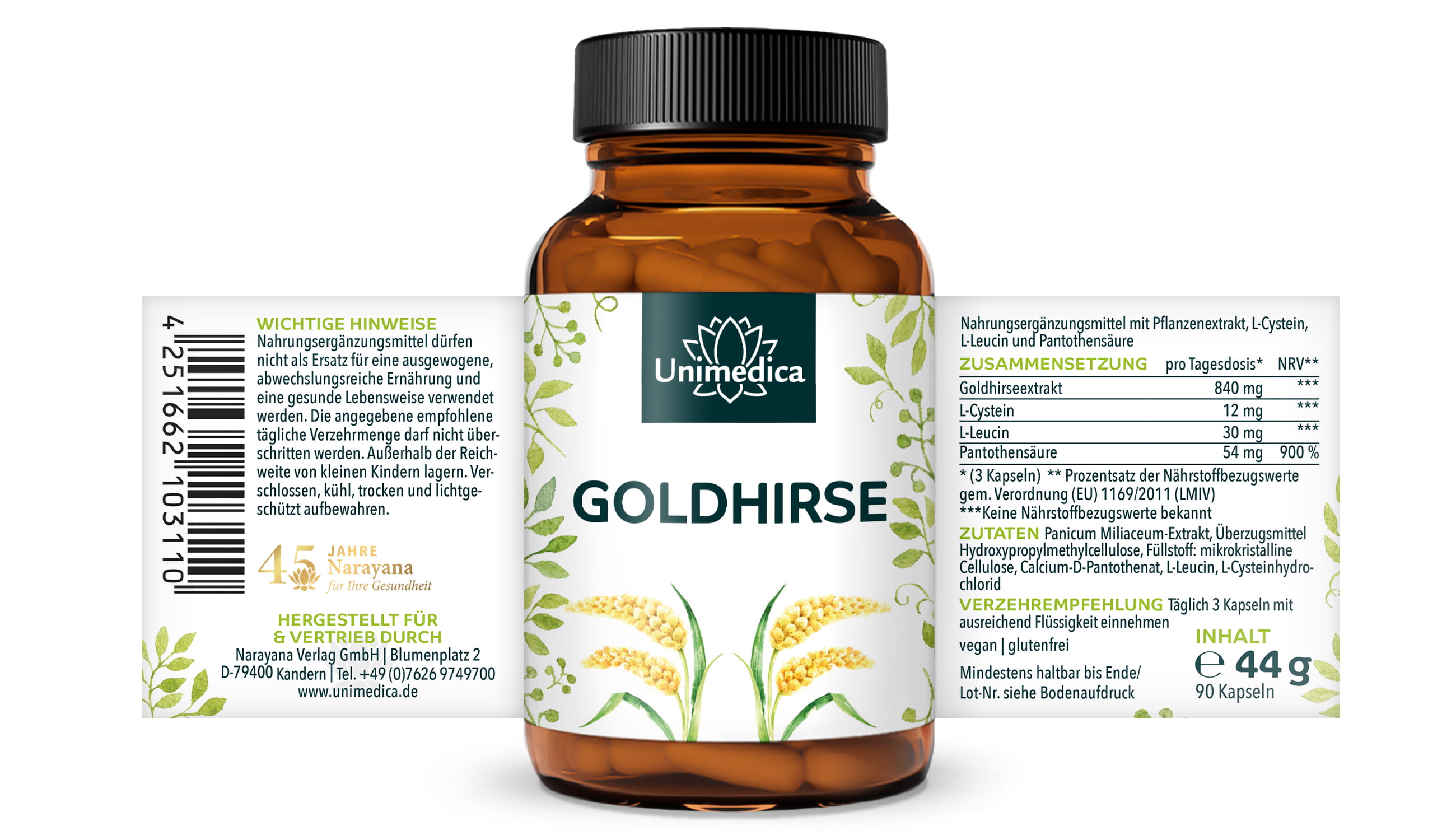 Goldhirse Extrakt - 840 mg pro Tagesdosis (3 Kapseln) - 90 Kapseln - von Unimedica