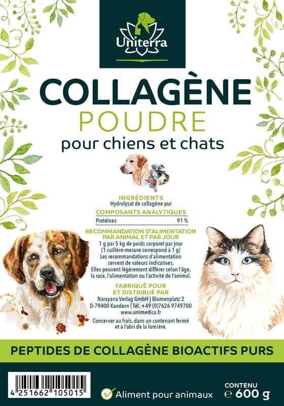 Poudre de collagène pour chiens et chats - hydrolysat de collagène  matière première pour aliments des animaux - 600 g - par Uniterra
