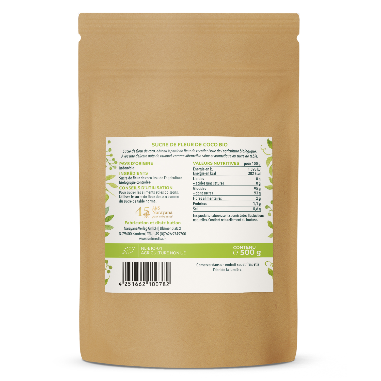 Sucre de fleur de coco bio - 500 g - par Unimedica
