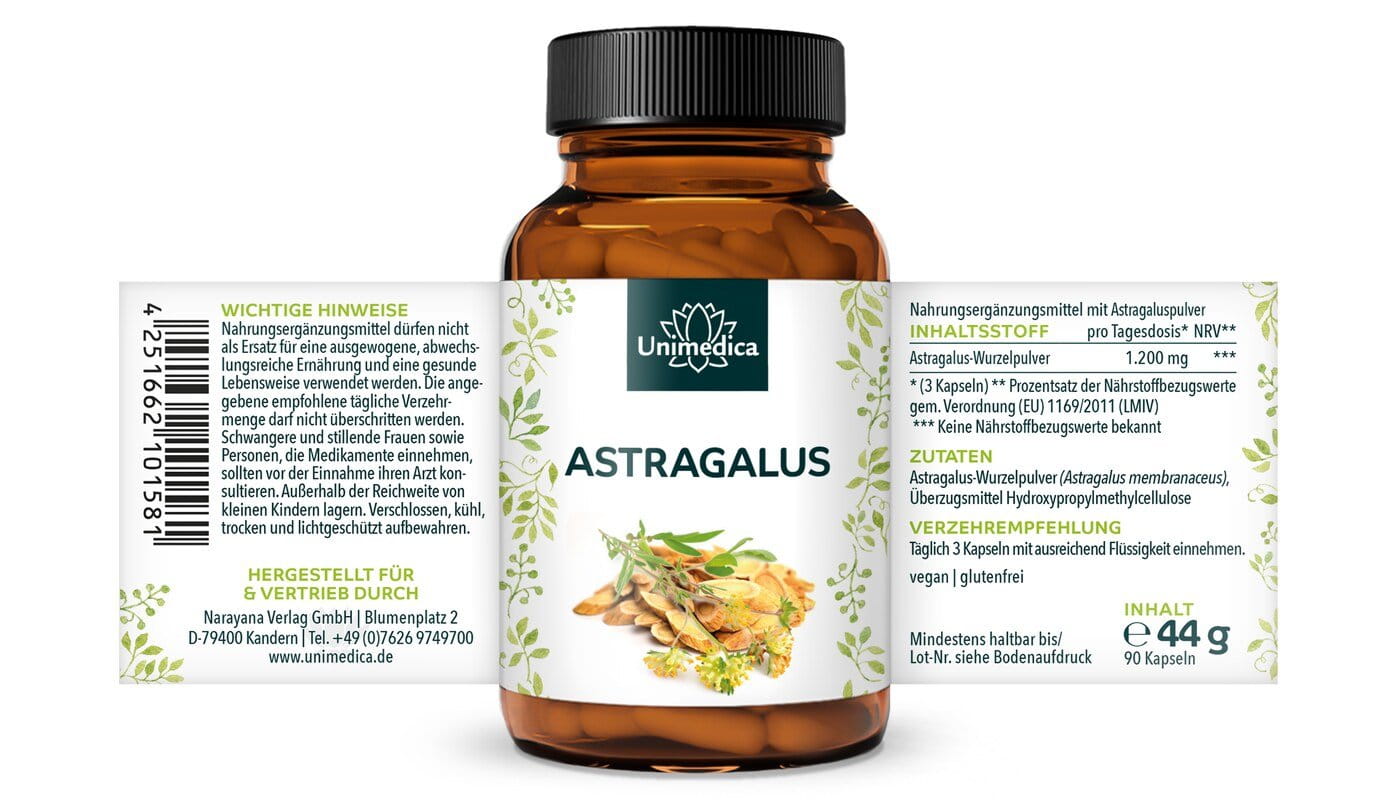 Astragalus - 1.200 mg pro Tagesdosis - 90 Kapseln - von Unimedica